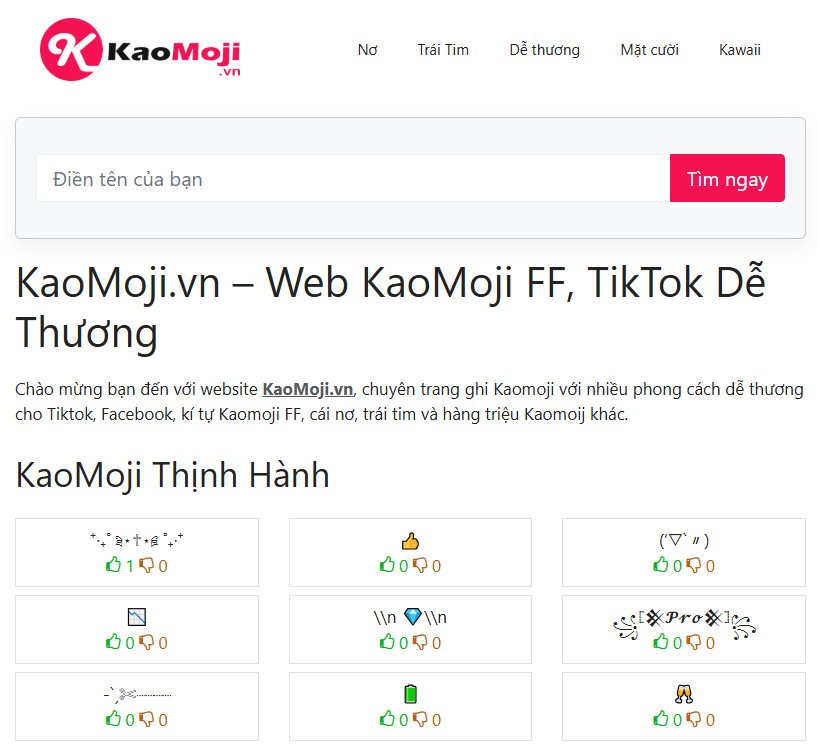 Giao diện Kaomoji.vn