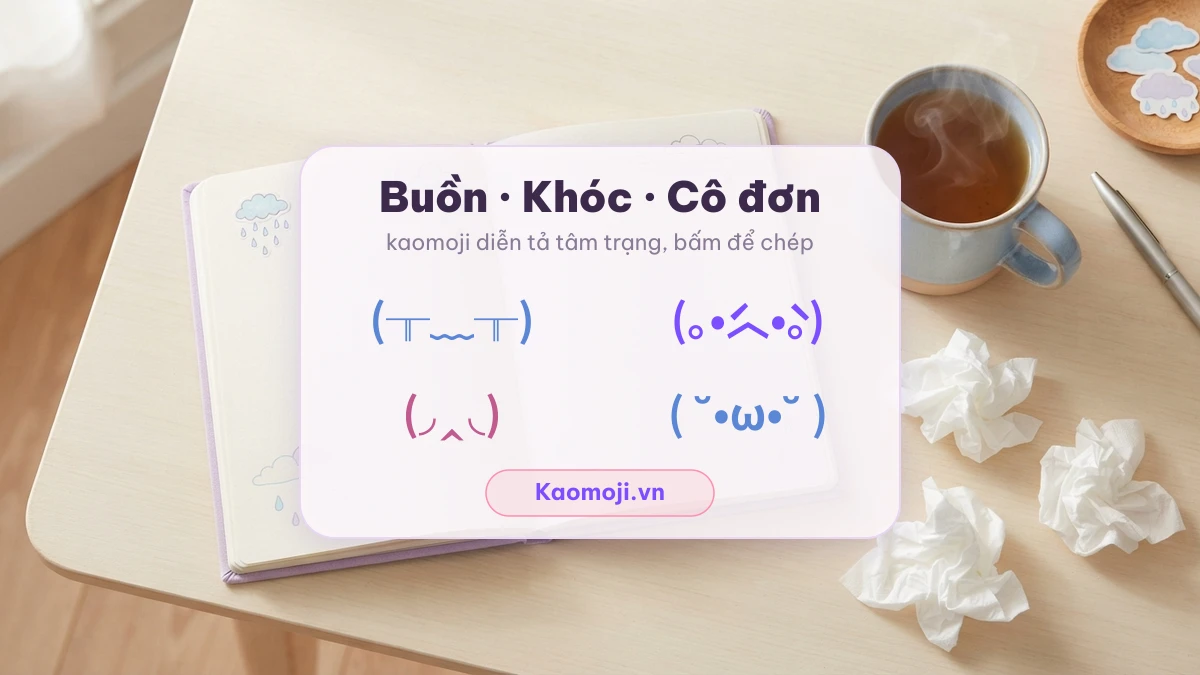 Các mẫu kaomoji buồn, khóc, cô đơn dễ thương