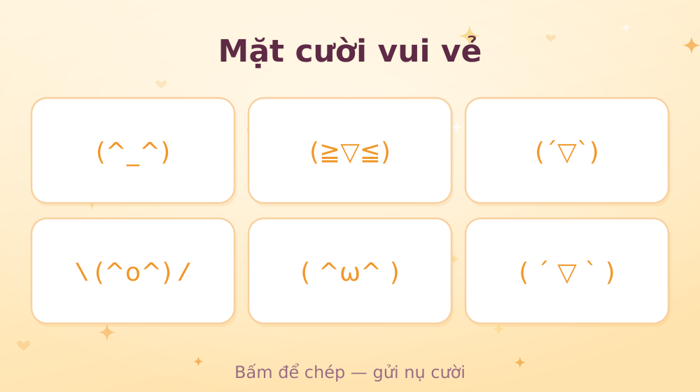 Các mẫu kaomoji mặt cười vui vẻ
