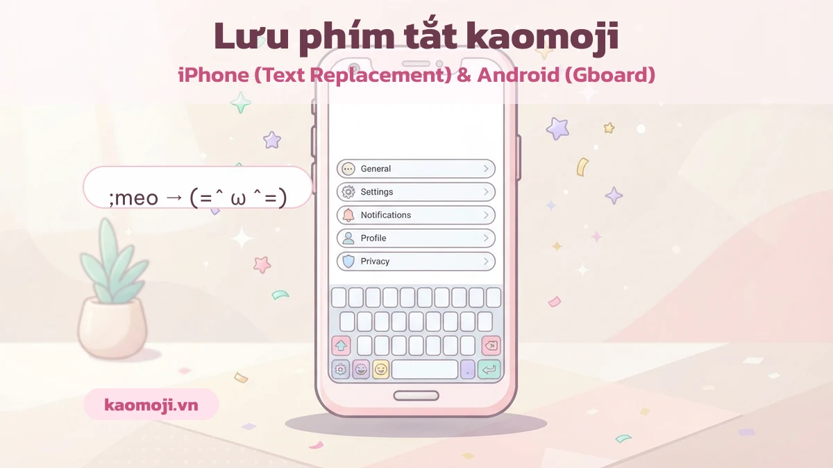 Cách lưu phím tắt kaomoji trên iPhone Text Replacement và Android Gboard